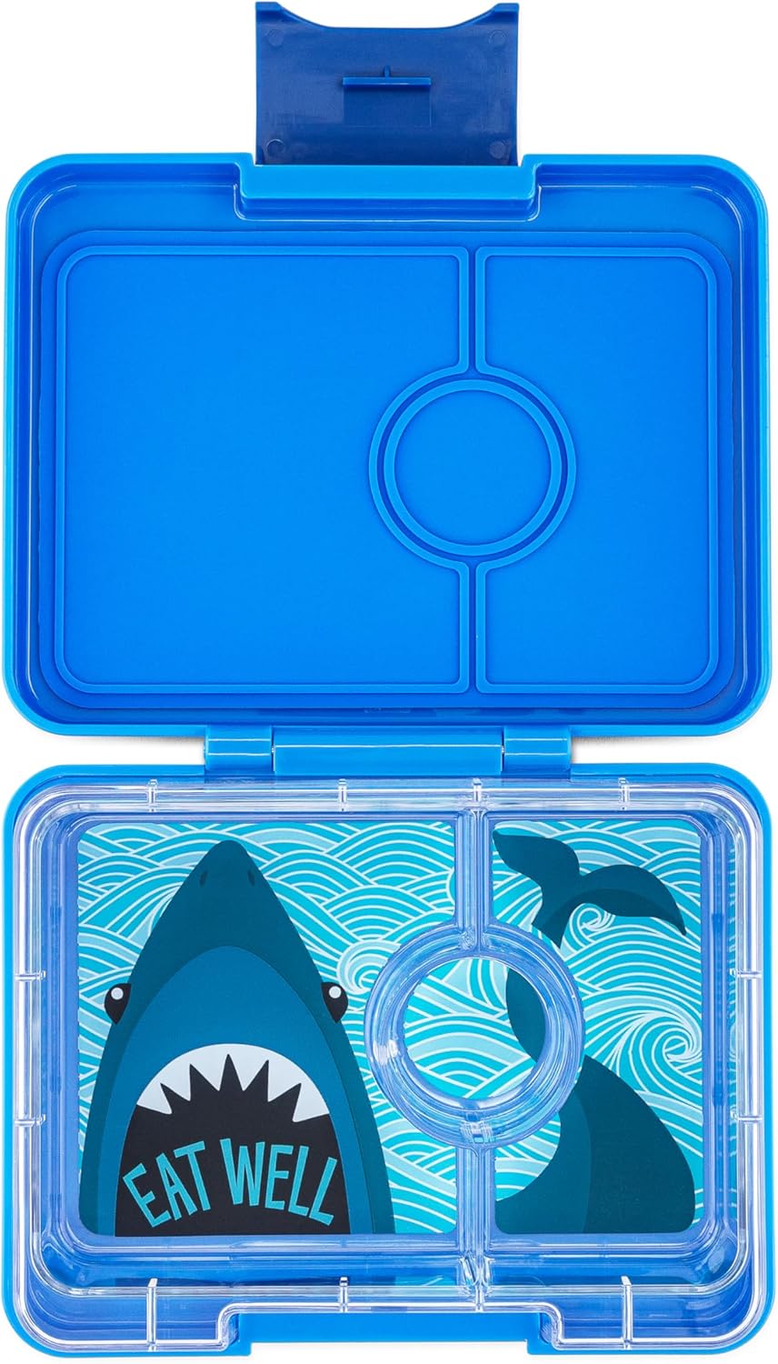 Yumbox Snack Box, 3 Compartments, Leakproof, Glitter Blue | Built-In Dip Well | Removable Compartment Tray | Easy-Open Single Latch | Lightweight & Compact | Perfect for Snacks & Sides