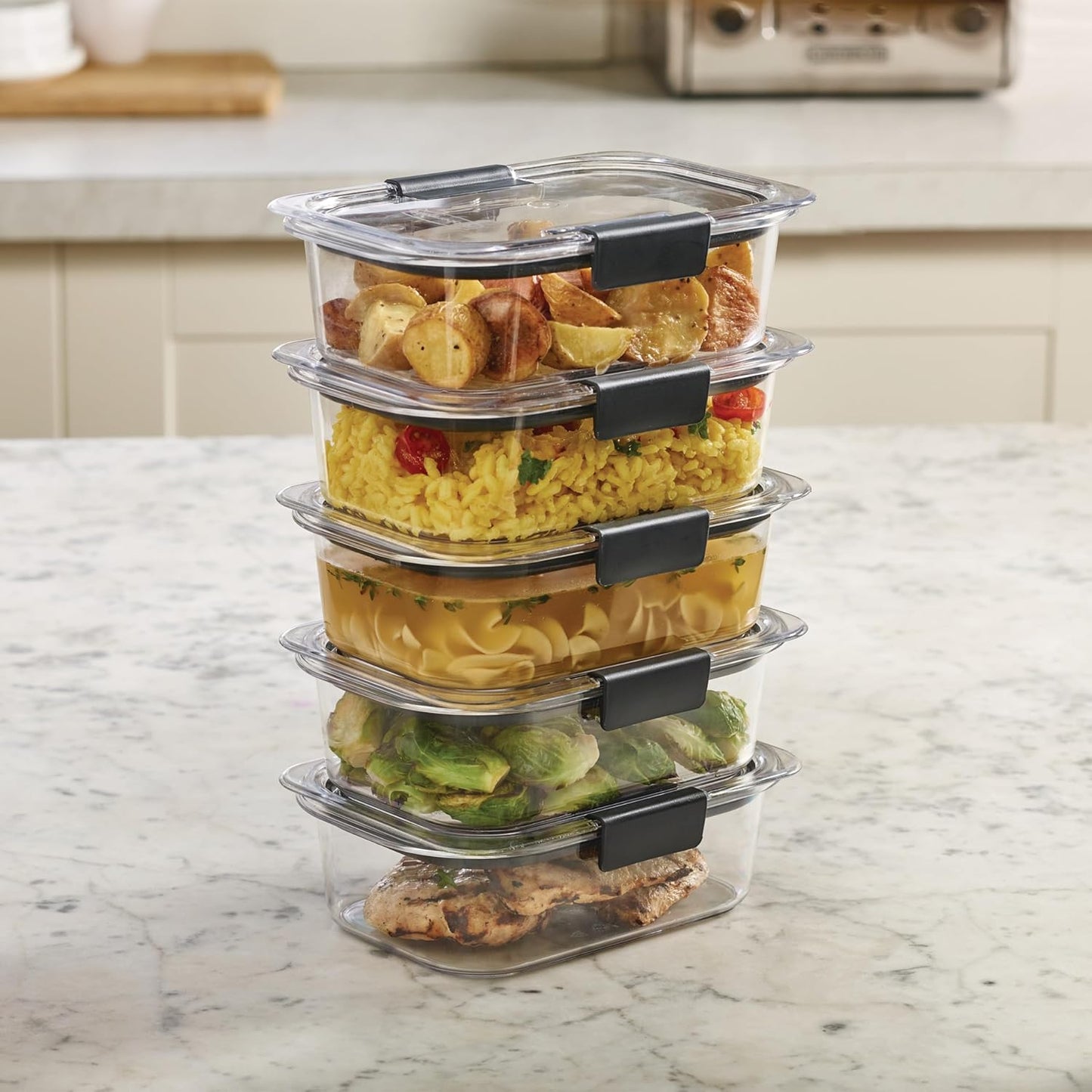 Rubbermaid Brilliance BPA Free Airtight Food Storage Containers with Lids, Set of 4 (4.7 Cup) Ideal for Lunch, Meal Prep, and Leftovers