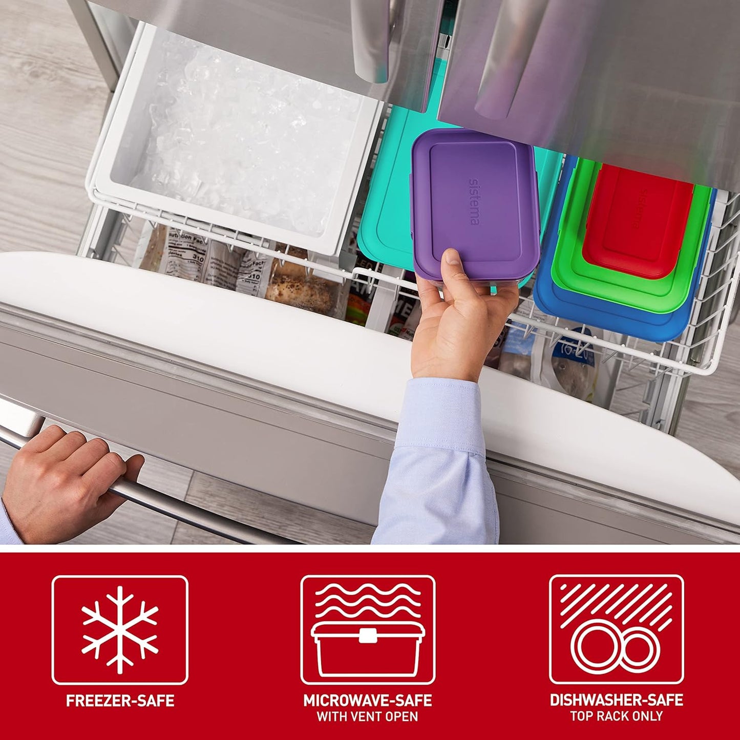 Sistema Nest It Meal Prep Food Storage Containers, 3 Compartments, 8 Cups, BPA-Free, 5-Pack
