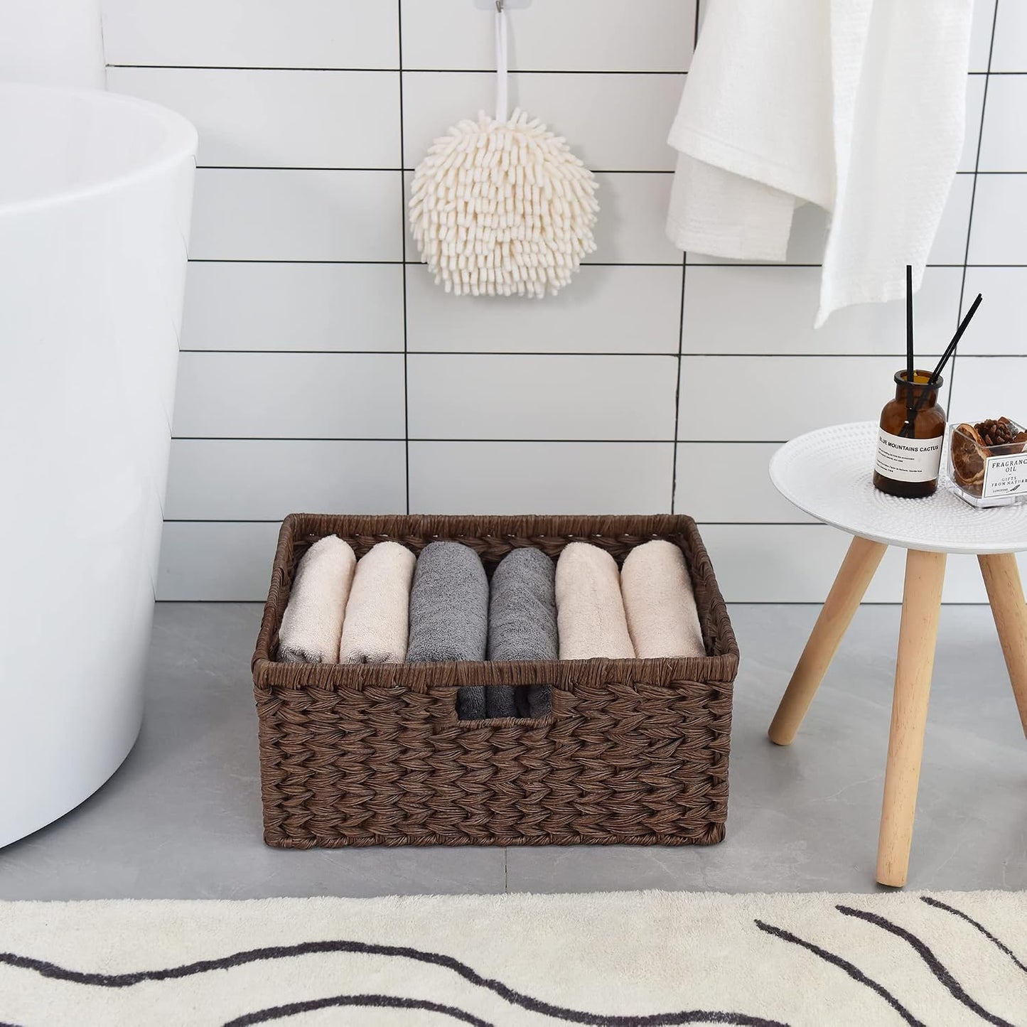 GRANNY SAYS Wicker Storage Baskets for Shelves, Water Hyacinth Basket with Scalloped Edge, Storage Wicker Baskets for Pantry, Large, 2-Pack