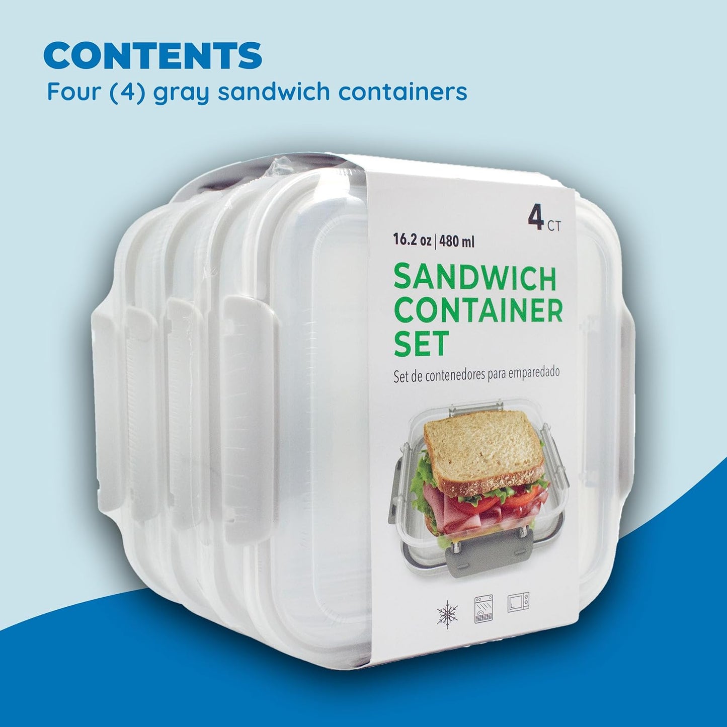 Biosmart Sandwich Container: 3 Pack Reusable, BPA Free Plastic Food Storage with Snap-Off, Leak-Proof Lid