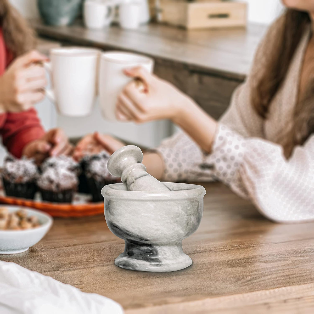 Mortar and Pestle Set – Large Stone Grinder with Polished Bowl & Non-Slip Base | Elegant Onyx Marble Kitchen Tool for Spices, Herbs & Guacamole