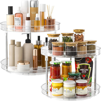 2 Pack Lazy Susan Organizer, 9 inch Rotating Storage Organizer with 4 Removable Bins, Lazy Susan Turntable Organizer for Fridge, Kitchen, Vanity, Cabinet