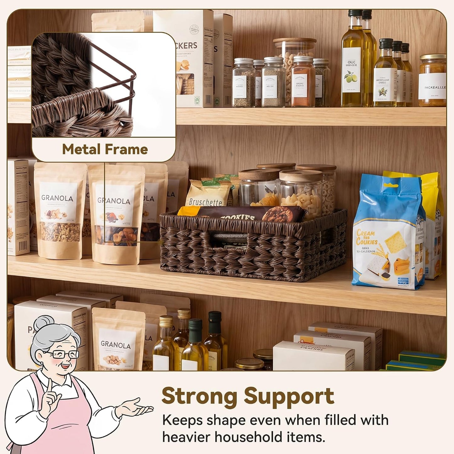 GRANNY SAYS Wicker Storage Baskets for Shelves, Water Hyacinth Basket with Scalloped Edge, Storage Wicker Baskets for Pantry, Large, 2-Pack