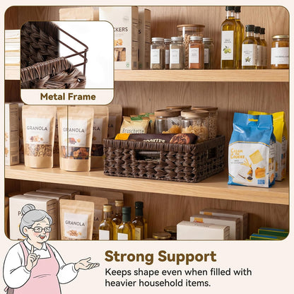 GRANNY SAYS Wicker Storage Baskets for Shelves, Water Hyacinth Basket with Scalloped Edge, Storage Wicker Baskets for Pantry, Large, 2-Pack