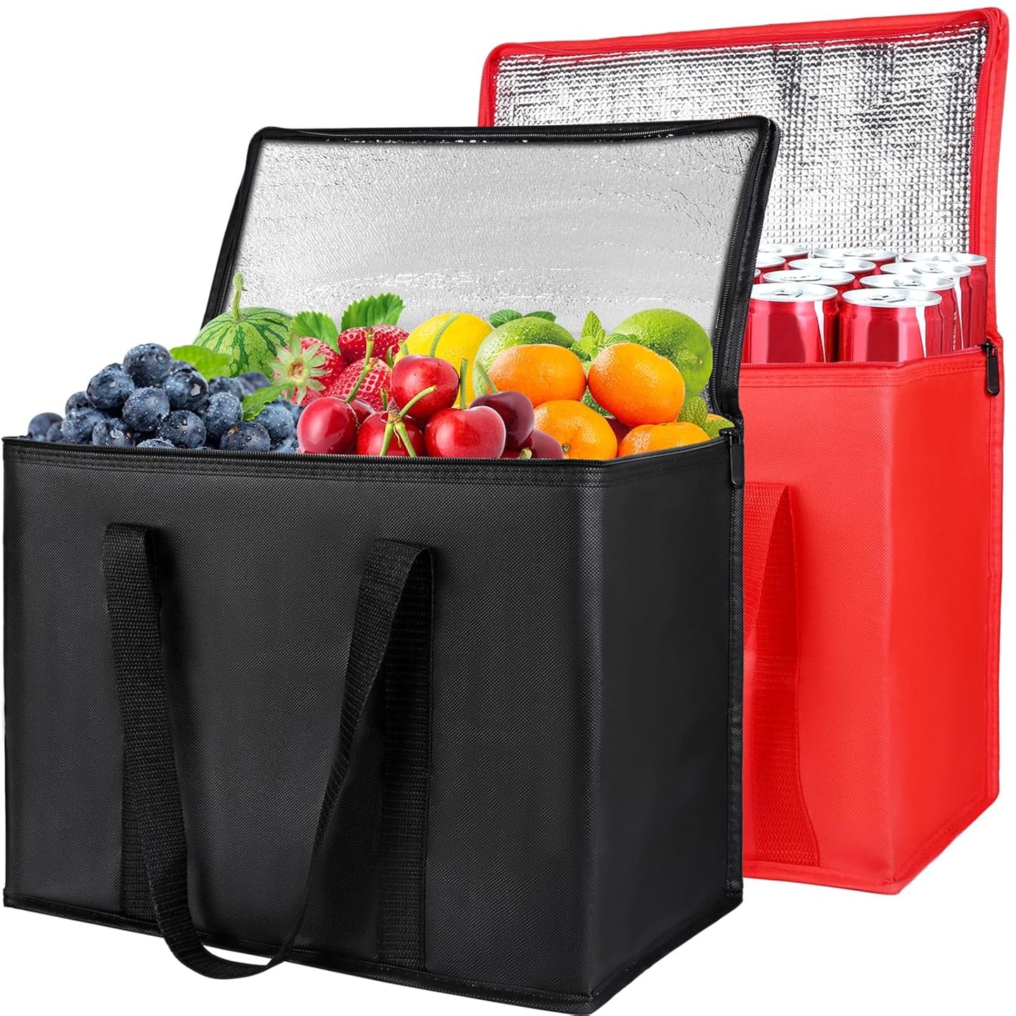 Insulated Food Delivery Bag, XXXL Insulated Reusable Grocery Cooler/Hot Bags, Tote Bag for Shopping/Travel/Doordash, Catering Bag Doordash 22x14x13, Black, 1-Pack