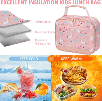 Lunch Box Kids Insulated Lunch Bag for Boys Girls Cute Reusable Lunch Tote Bag Waterproof Portable Thermal Lunch Box Kids for School Picnic Travel Black