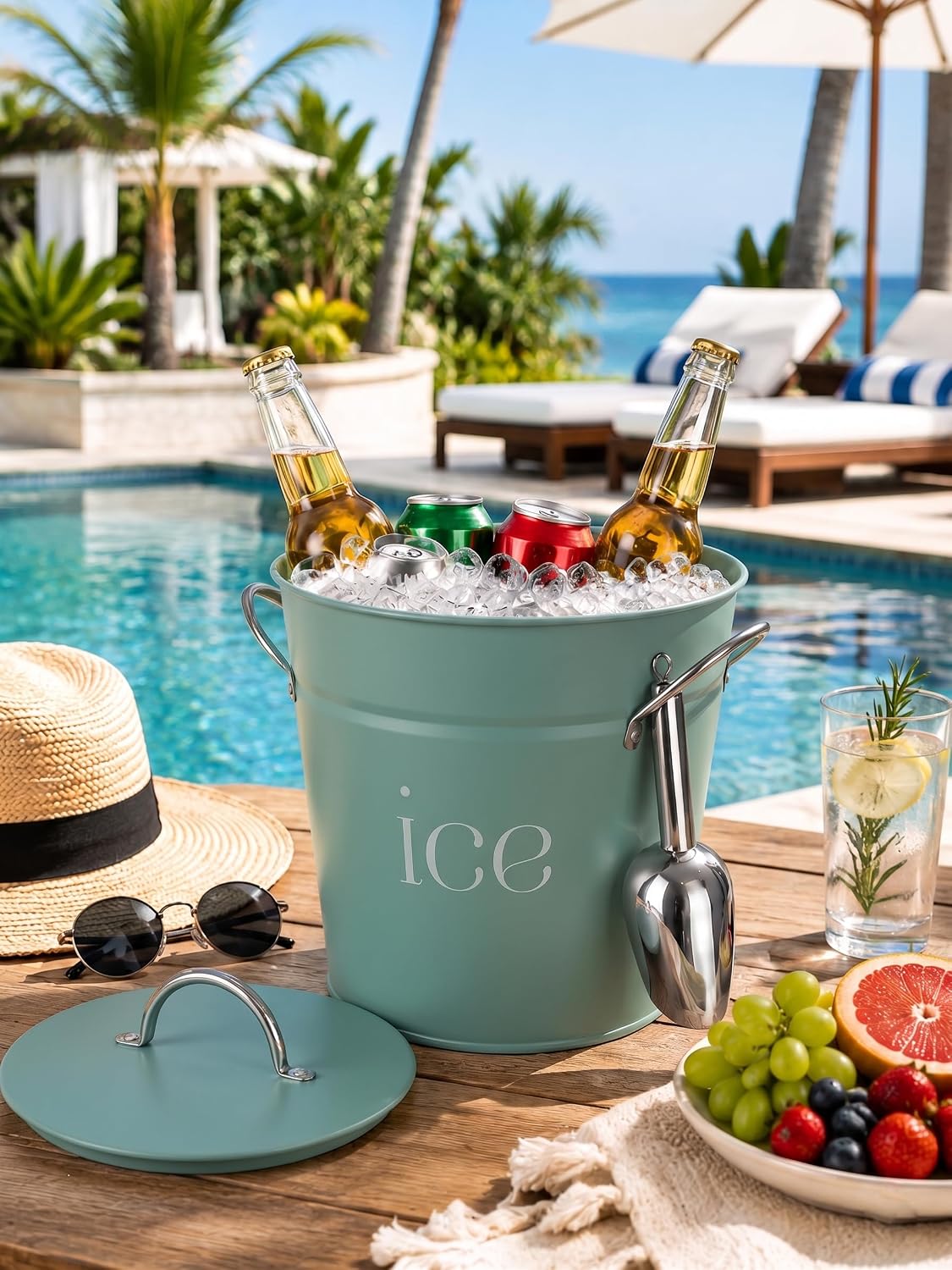 3Qt Black Galvanized Ice Bucket with Lid, Scoop & Handles - Ideal for Cocktails, Parties, BBQs, Wine & Champagne. Double-Layer Insulated Outer & Galvanized Inner Layer, Perfect for Home & Outdoor Use