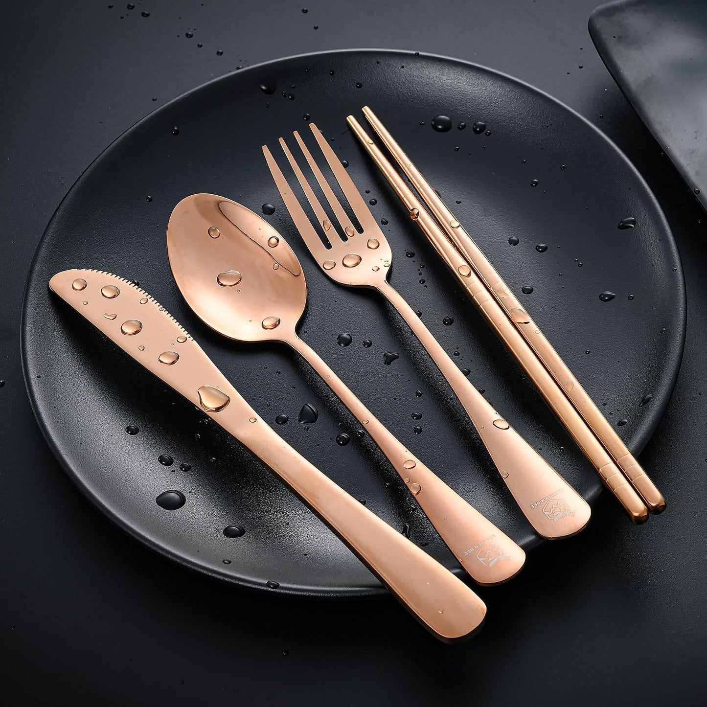 Boulder Bee | Travel Utensils Set | Reusable Camping Cutlery Set | Stainless Steel Flatware Set | Portable Silverware Set with Case | Includes Knife/Fork/Spoon/Straw/Cleaning Cloth/Case (Purple)