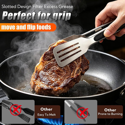 Metal Tongs for Cooking, Set of 3 Stainless Steel Spatula Tongs – 7, 9 & 12 Inch Heavy Duty Kitchen Tongs with Strong Grip, Pull Lock for Grilling, Flipping Steak, Fish & Ribs