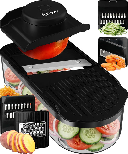 Fullstar Essential Mandoline Slicer for Kitchen - Space-Saving 4-in-1 Fruit Cutter, Cucumber Slicer, Julienne Peeler, Cheese Grater