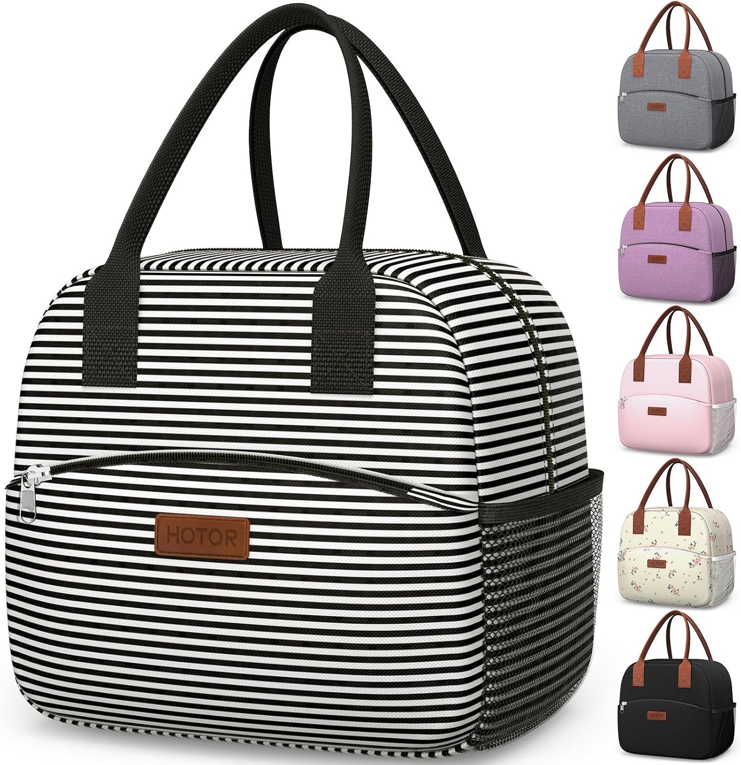 HOTOR Lunch Bag for Women & Men - Wear-Resistant Insulated Lunch Box with Large Capacity, Multi-Functional Cooler Bag for Office, Picnic, Pink with White Daisy, 10L,10.60" x 5.90" x 9.50"