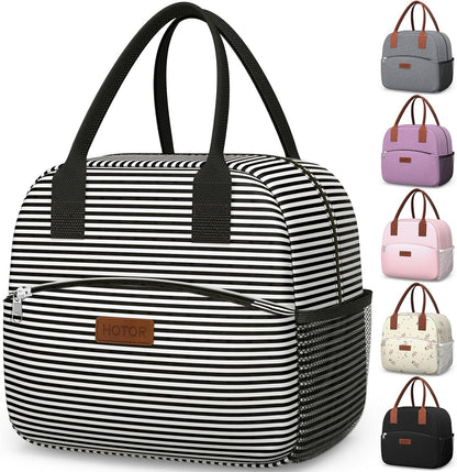 HOTOR Lunch Bag for Women & Men - Wear-Resistant Insulated Lunch Box with Large Capacity, Multi-Functional Cooler Bag for Office, Picnic, Pink with White Daisy, 10L,10.60" x 5.90" x 9.50"