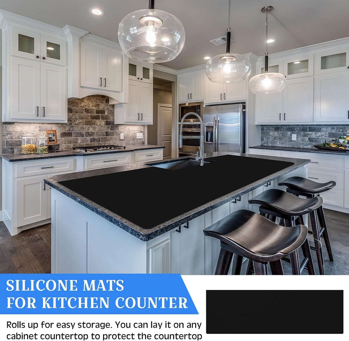 Hushee Silicone Mats for Kitchen Counter in Roll 120'' x 24'' Nonslip Cuttable Heat Resistant Mat for Kitchen Countertop Placemat(Dark Gray)