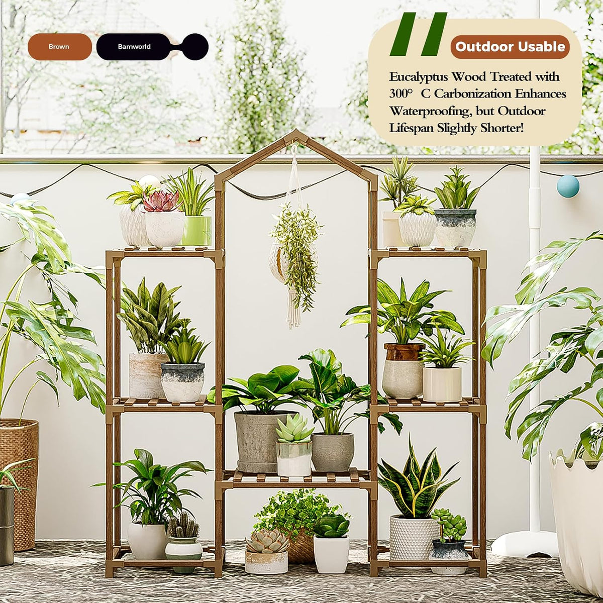 Bamworld Plant Stand Indoor Plant Shelf Outdoor Wood Plant Rack