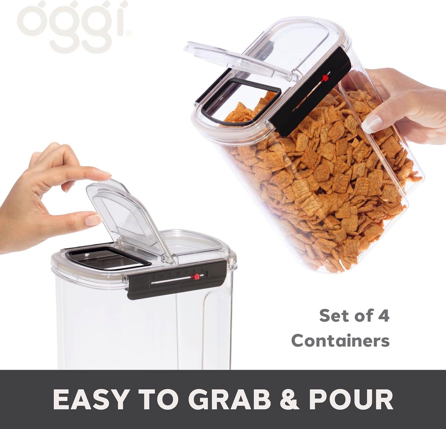 Oggi Easi Grip 23oz Moisture Proof Storage Container, Ultra Clear BPA-Free Sealable Canister, Flip Open Pouring Lid, Date Reminder Slider on Clip, Ideal Kitchen and Pantry Storage (23oz / 0.68lt)