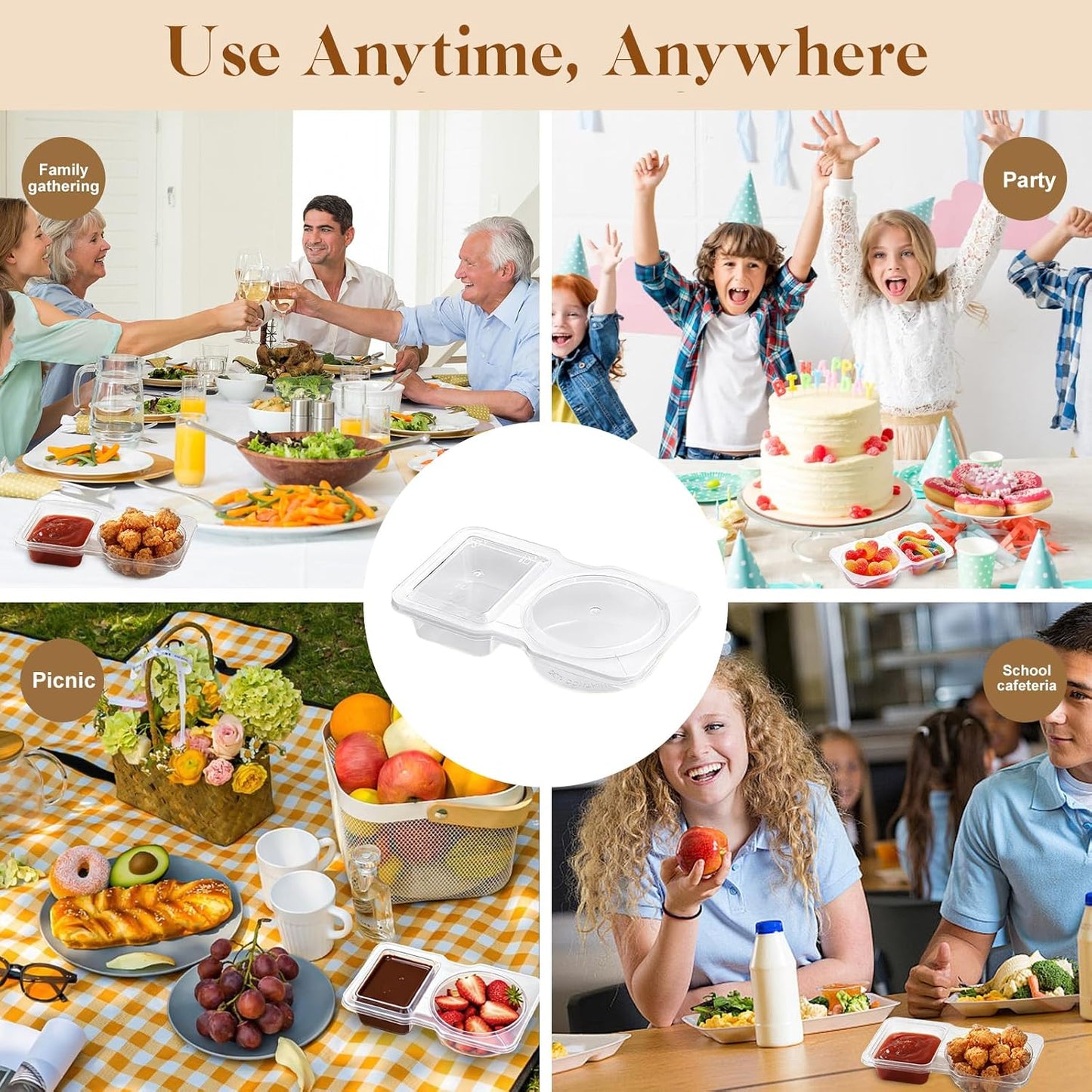 Reusable Snack Containers Compartment with Lids - 20 Sets Snack Containers, Double Snackle Box Compartment Condiment Containers, Snack Box for Sauce and Snacks
