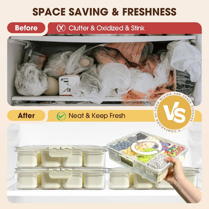 WanshengLe 6 in 1 Snackle Box 3.82L with Lid & Handle, 4 PCS Stainless Steel Snack Box and 2 PCS Plastic Box, 6 Detachable & Dishwasher Safe Snacklebox, Divided Container Box for Snack Fruit Nut