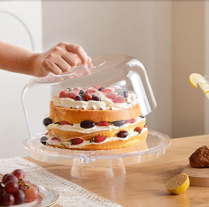 HBlife Cake Stand with Lid (11.4"), Multifunctional Cake Stand with Acrylic Dome, Acacia Wood 6-in-1 Cake Plate Display Stand with Cover for Baking Gifts, Birthday Kitchen Parties, Weddings