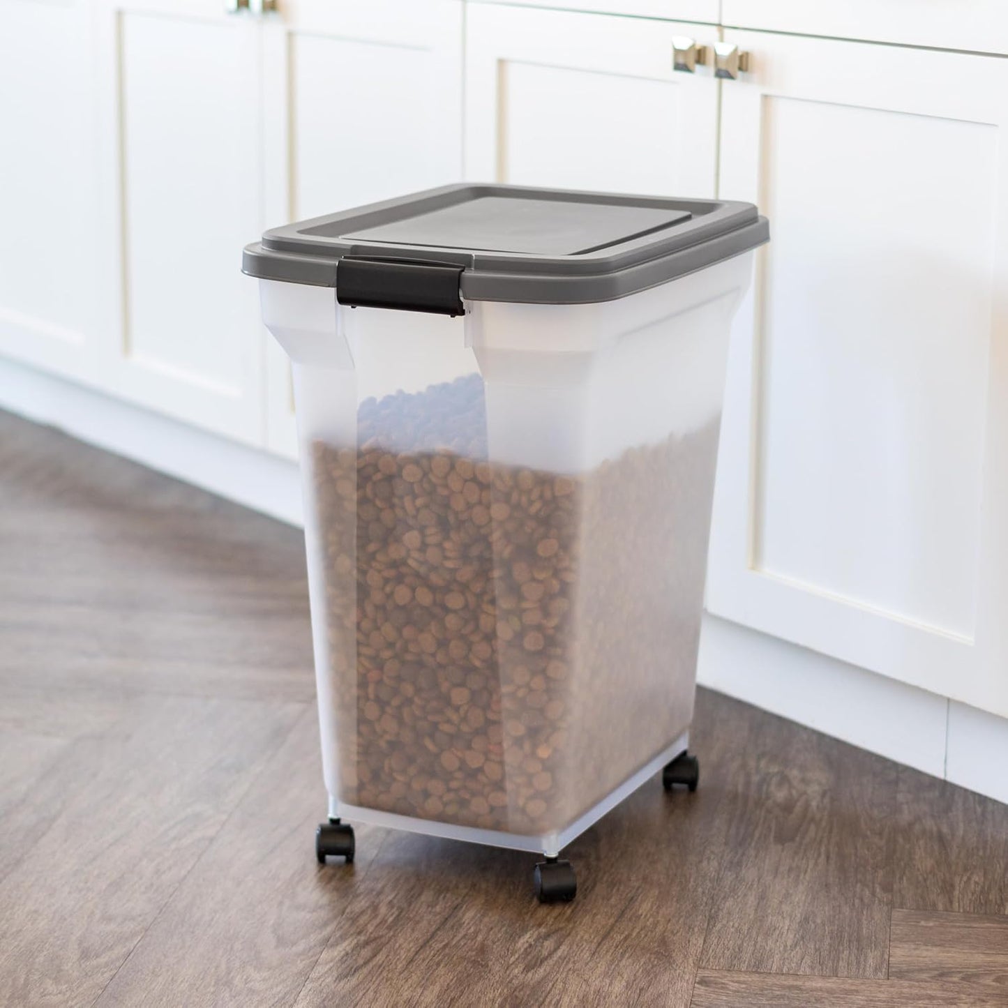 IRIS USA Dog Food Storage Container 58 Lb, Airtight Large Pet Food Storage Bin with Wheels, for Dog Cat Bird Chicken Food, Holds Up to 58 lbs, Keep Fresh, BPA Free, Made in USA, Black