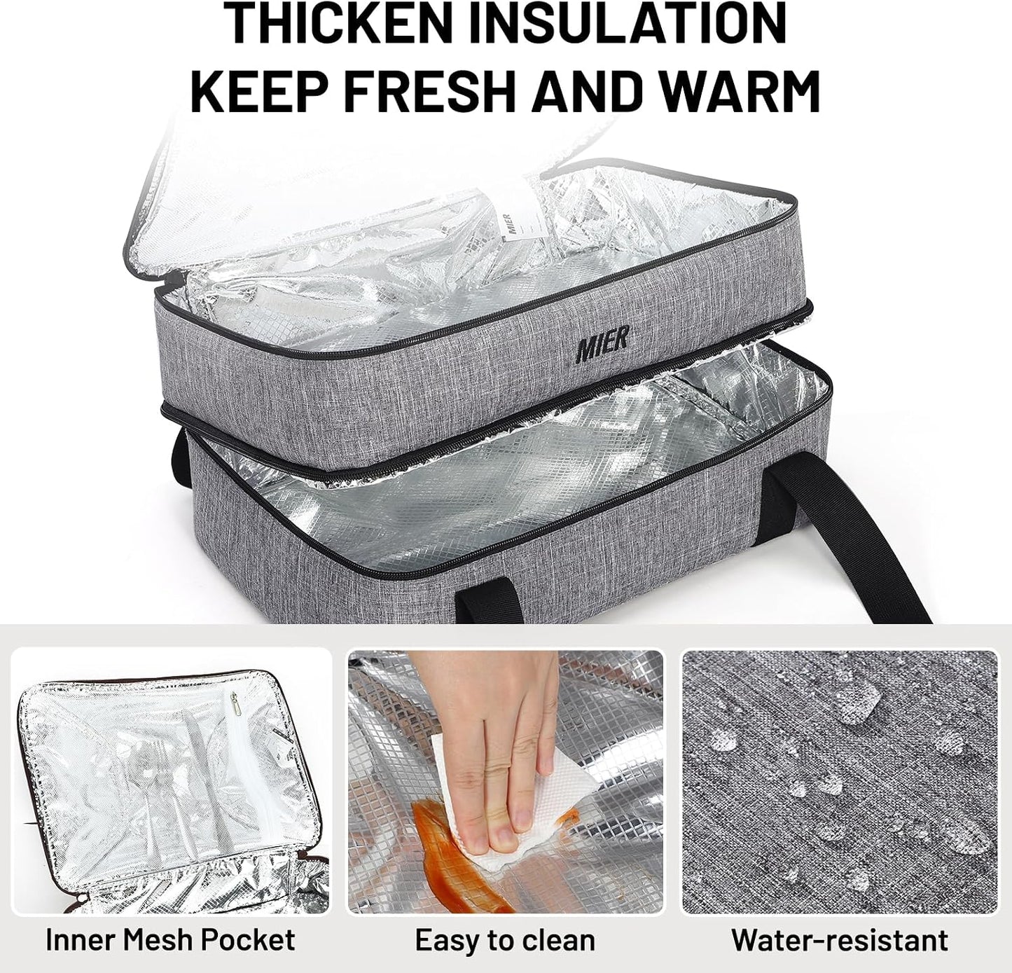 MIER Insulated Casserole Carrier for Hot or Cold Food Thermal Food Carrier Bag for Lasagna Potluck Parties Picnic Cookouts, Fits 9"x13" Baking Dish/Foil Pan, Red