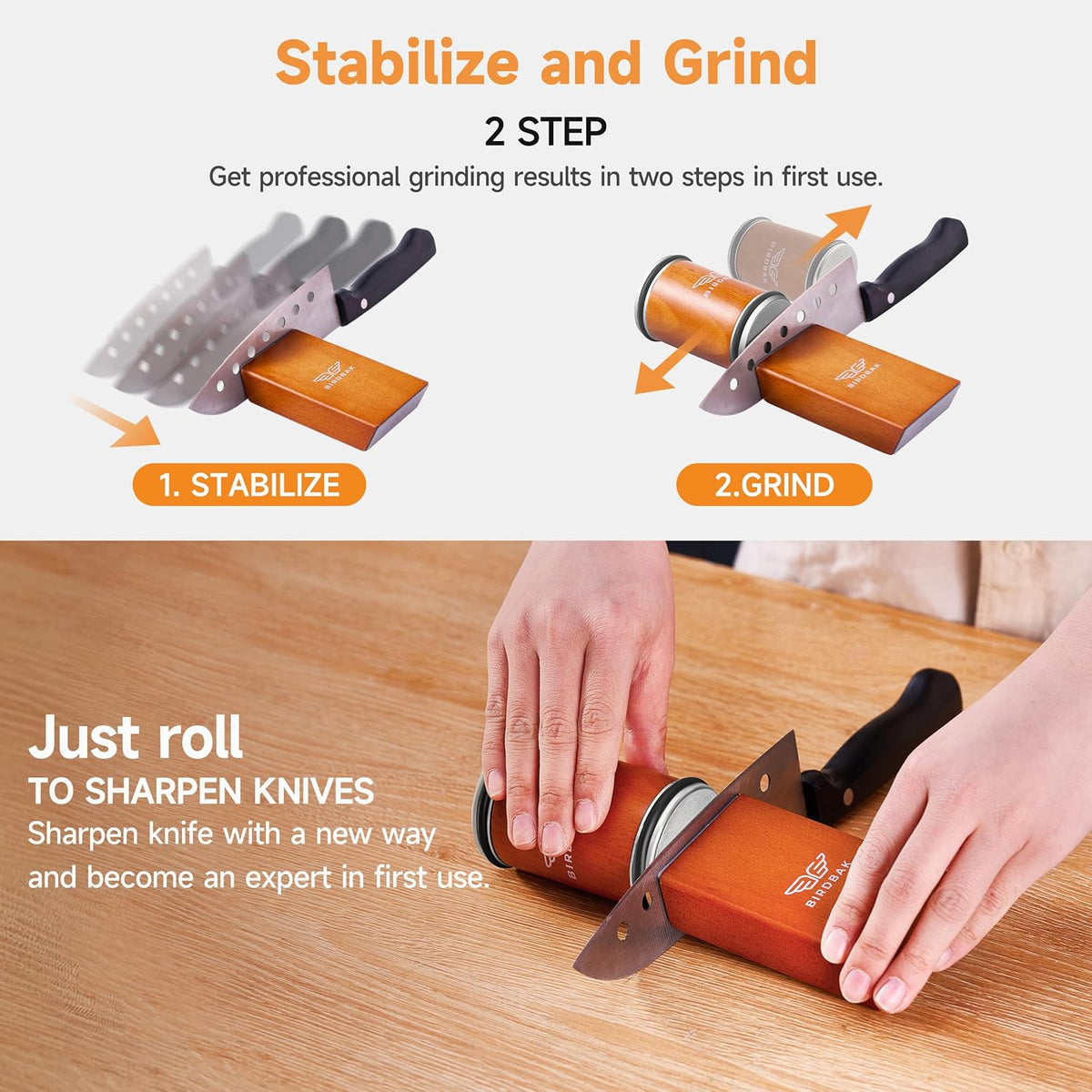 Rolling Knife Sharpener Kit with Diamond & Ceramic Discs (Brown)