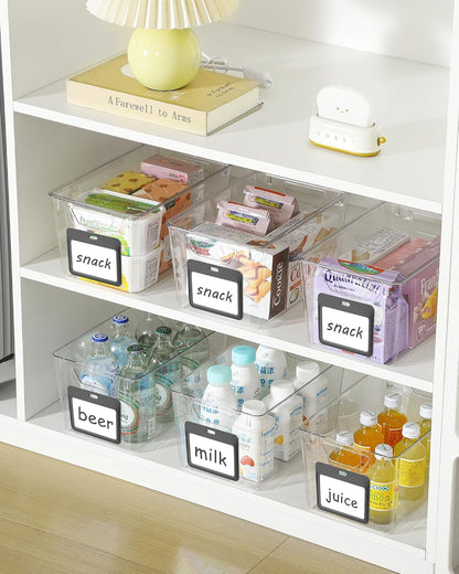 iCASA 6-Pack Clear Fridge Organizers and Storage Bins Container with Labels | Plastic Refrigerator Organizer Bin for Organizing, Home Organization Must Haves for Kitchen Under Sink Cabinet Pantry Shelf