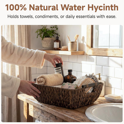 StorageWorks Hand-Woven Storage Baskets with Wooden Handles, Water Hyacinth Wicker Baskets for Organizing, 2 Pack
