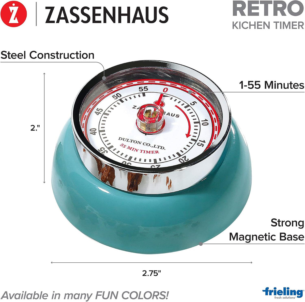 Zassenhaus Magnetic Retro Kitchen Timer, Classic Mechanical Cooking Timer (Yellow)