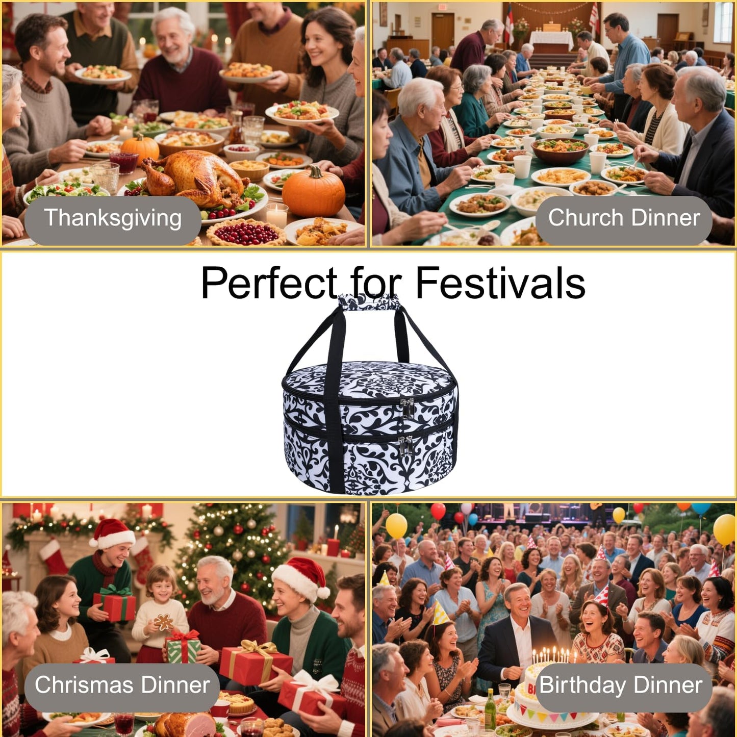 Round Insulated Pie Carrier – Thermal Portable Lunch Transport Cheesecake Cake Dish Container Bag Keep Food Hot/Cold/Fresh for Potlucks Parties Gathering/Cookouts/Church Dinner/Outdoor Events-Red
