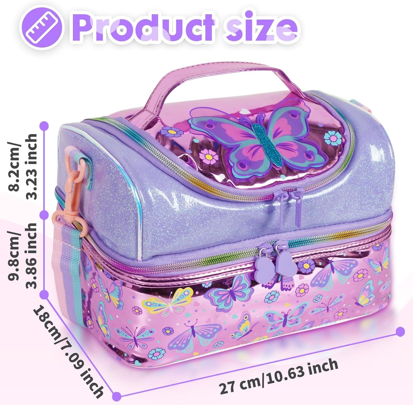 Kids Double Decker Cooler Insulated Lunch Bag, Back to School Large Meal Tote for Boys, Girls, Men, Women, with Adjustable Strap, Soccer