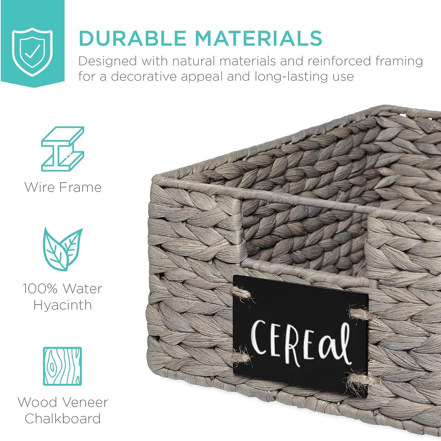 Best Choice Products Set of 4 9x12in Water Hyacinth Pantry Baskets, Woven Organizers w/Chalkboard Label, Chalk Marker - Natural