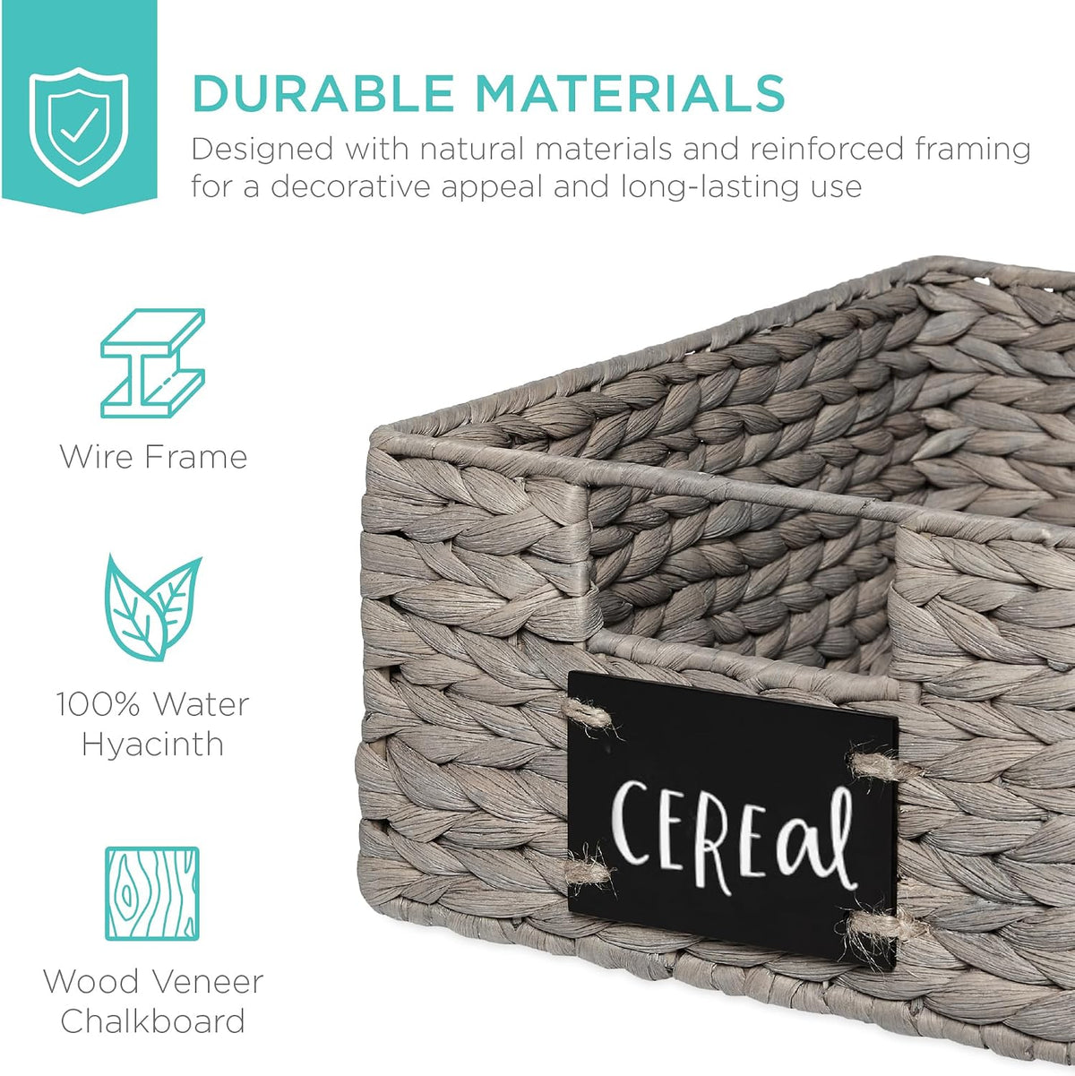 Best Choice Products Set of 4 9x12in Water Hyacinth Pantry Baskets, Woven Organizers w/Chalkboard Label, Chalk Marker - Natural