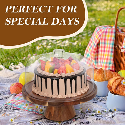 Bellsal Cake Stand with Dome Lid, 12in Acacia Wood Cake Plate with Cover, Wooden Cake Display Stand with Acrylic Dome, Cake Decorating for Baking Gift