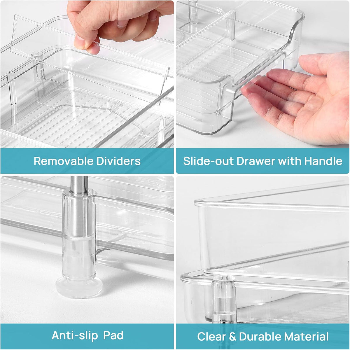 Vtopmart 4 Pack Bathroom Under Sink Organizers Organizer, 2 Tier Clear Pull-Out Organization (S-Standard)