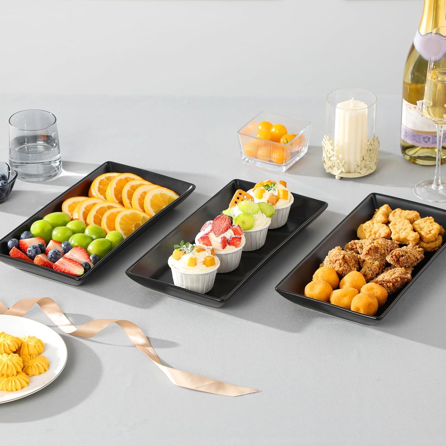 MALACASA 3 Tier Serving Trays for Party, Porcelain Serving Platters and Trays, 12 Inch Tiered Tray Stand, Fruit Tray, Trays for Serving Food, White Dessert Stand with Collapsible Sturdier Metal Rack