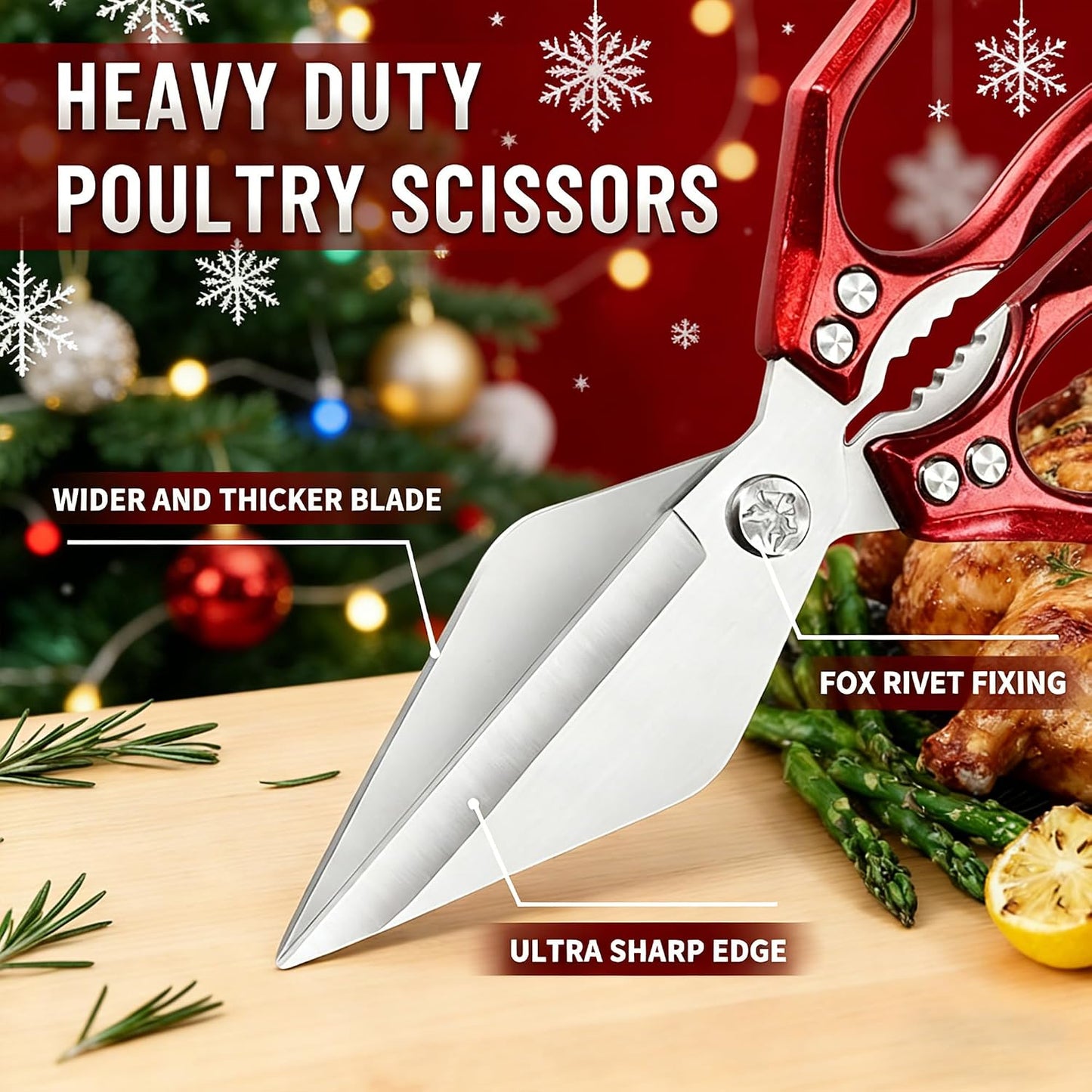 Multifunctional Heavy Duty Kitchen Shears,Kitchen Shears for Cutting Chicken,Kitchen Scissors for Food, Japanese High-Carbon Steel Culinary Poultry Shears, for Chicken,Meat,Fish,Bone Cutting(Silver)