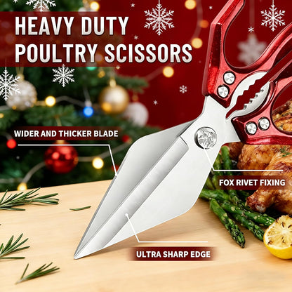 Multifunctional Heavy Duty Kitchen Shears,Kitchen Shears for Cutting Chicken,Kitchen Scissors for Food, Japanese High-Carbon Steel Culinary Poultry Shears, for Chicken,Meat,Fish,Bone Cutting(Silver)