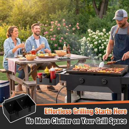 Hohean Barbecue Tool Set Magnetic Bottle Holder, Compatible with Blackstone Griddle, Elevated Magnet Base, No Melting, Heat Resistant Dual Slot Squeeze Bottle & Beverage Holder for BBQ Accessories