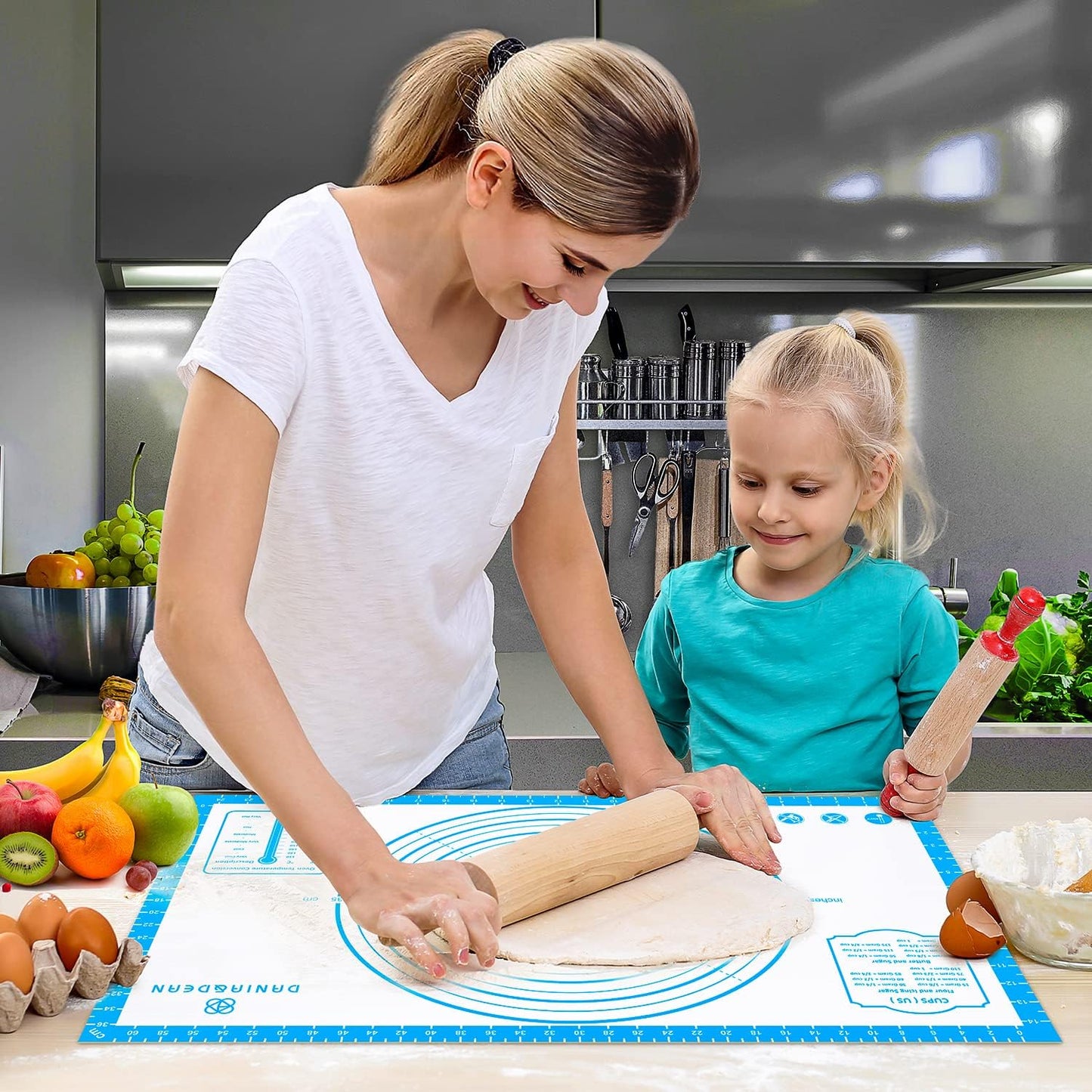 Silicone Baking Mat,28" x 20" Extra Thick Large Non Stick Sheet Mat with Measurement Non-slip Dough Rolling Mat,Reusable Food Grade Silicone Counter Mat for Making Cookies,Macarons,Bread and Pastry