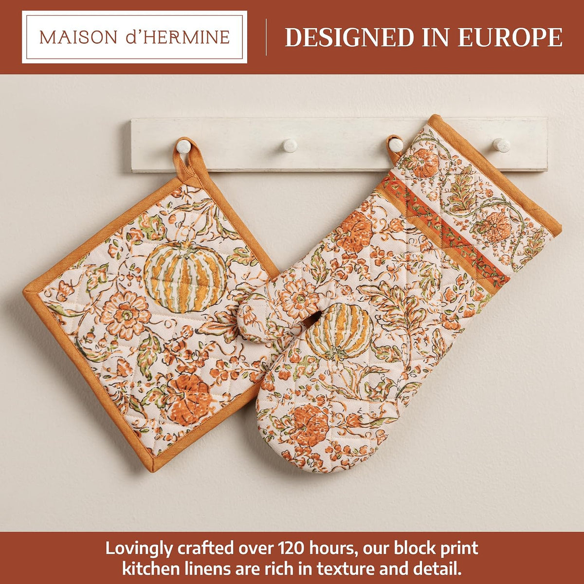 Maison d' Hermine 100% Cotton Oven Mitt & Pot Holder Set (7.5"x13" & 8"x8") - Colors C