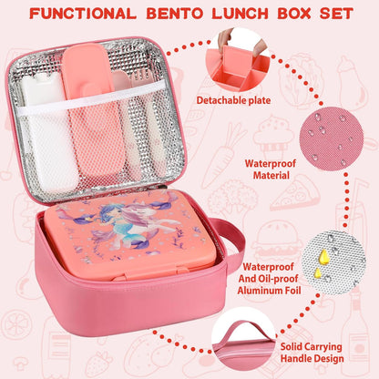 JXXM Bento Lunch Box for Kids With 8oz Soup thermo,Leak-proof Lunch Containers with 5 Compartment,thermo Food Jar and Lunch Bag, Food Containers for School (A-Blue(Extreme Locomotive))