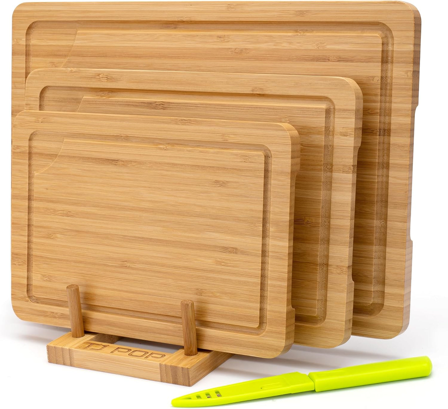Wood Cutting Board Set of 4, Wooden Chopping Boards with Food Icons for Kitchen, Charcuterie Board for Meat, Vegetables, Fruits, Cheese