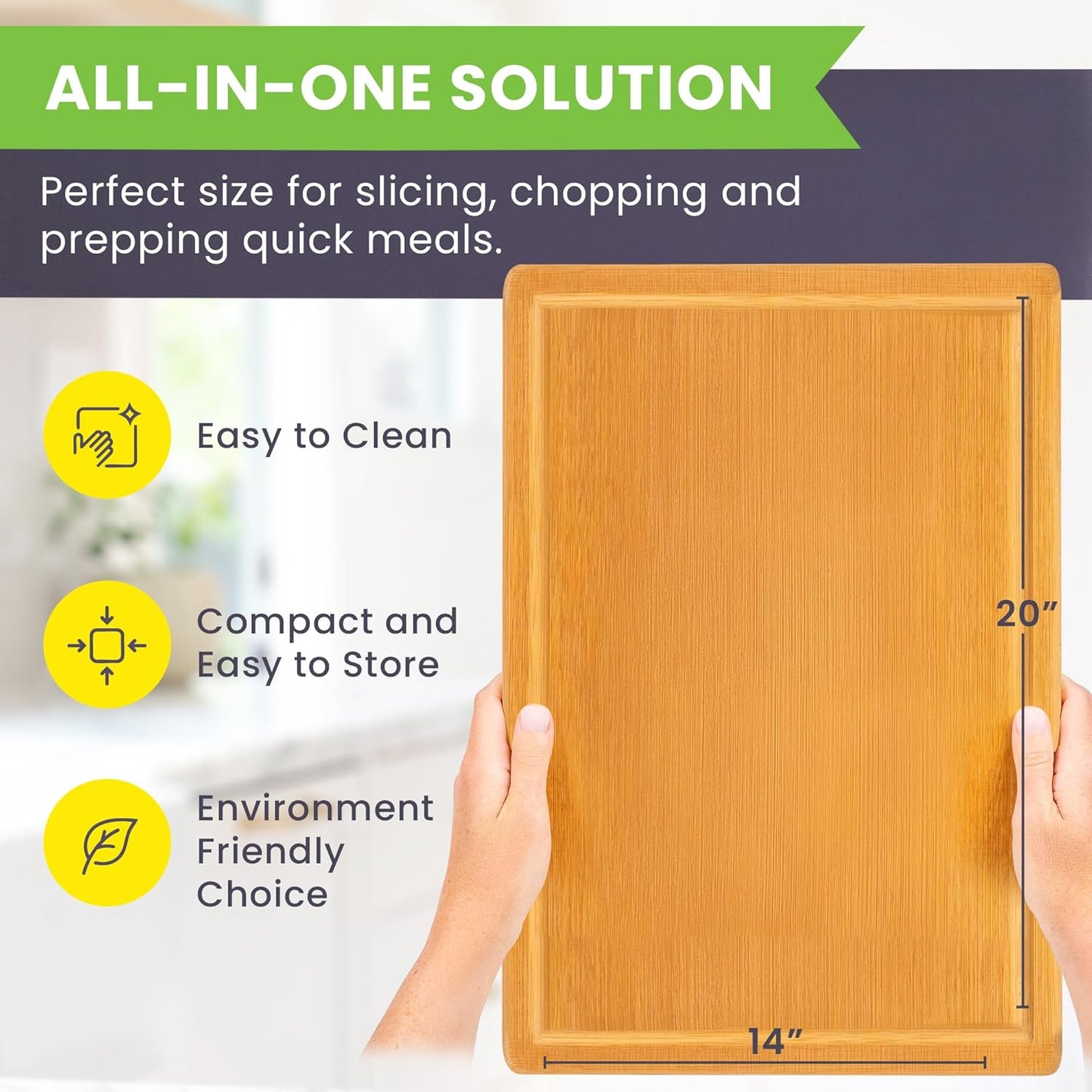 Greener Chef Luxury Bamboo Cutting Board Set of 3 with Glue-Free Surface Technology - Extra Spacious Wood Cutting Boards for Kitchen and XL Chopping Board Set - Replacements for Life