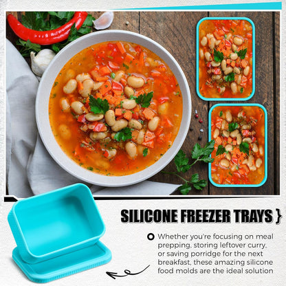 Nuogo 8 Pcs 6 Cup Silicone Freezer Trays with Lid Soup Containers Reusable Freezer Silicone Molds Rectangle Containers Ice Trays for Sauces Stews Curries, Lake Blue