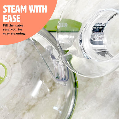 Tasty Microwave Splatter Cover with Built in Water Steamer & Reservoir, Fits Plates up to 9", Helps Retain Moisture and Taste, Keeps Microwave Clean, Dishwasher Safe