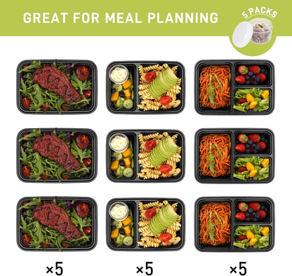LISI 100-Piece Meal Prep Containers, 33oz Large Food Storage Containers with lids with 1, 2, 3-Compartment, Freezer Safe To-Go/Take-Out Boxes, Includes 5-Pack 2oz Dressing Cups for Take Out