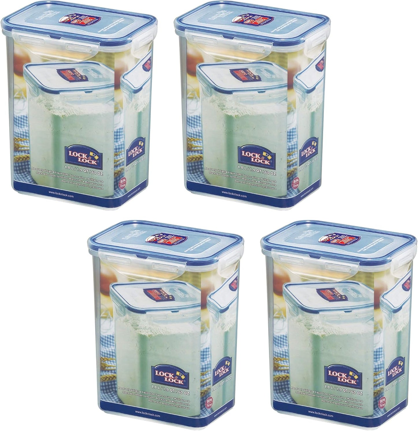 Lock & Lock Easy Essentials Food Storage Bin Set for Pasta, Flour, Sugar/Airtight Container Lids/BPA-Free/Dishwasher Safe, 8 Piece - Clear