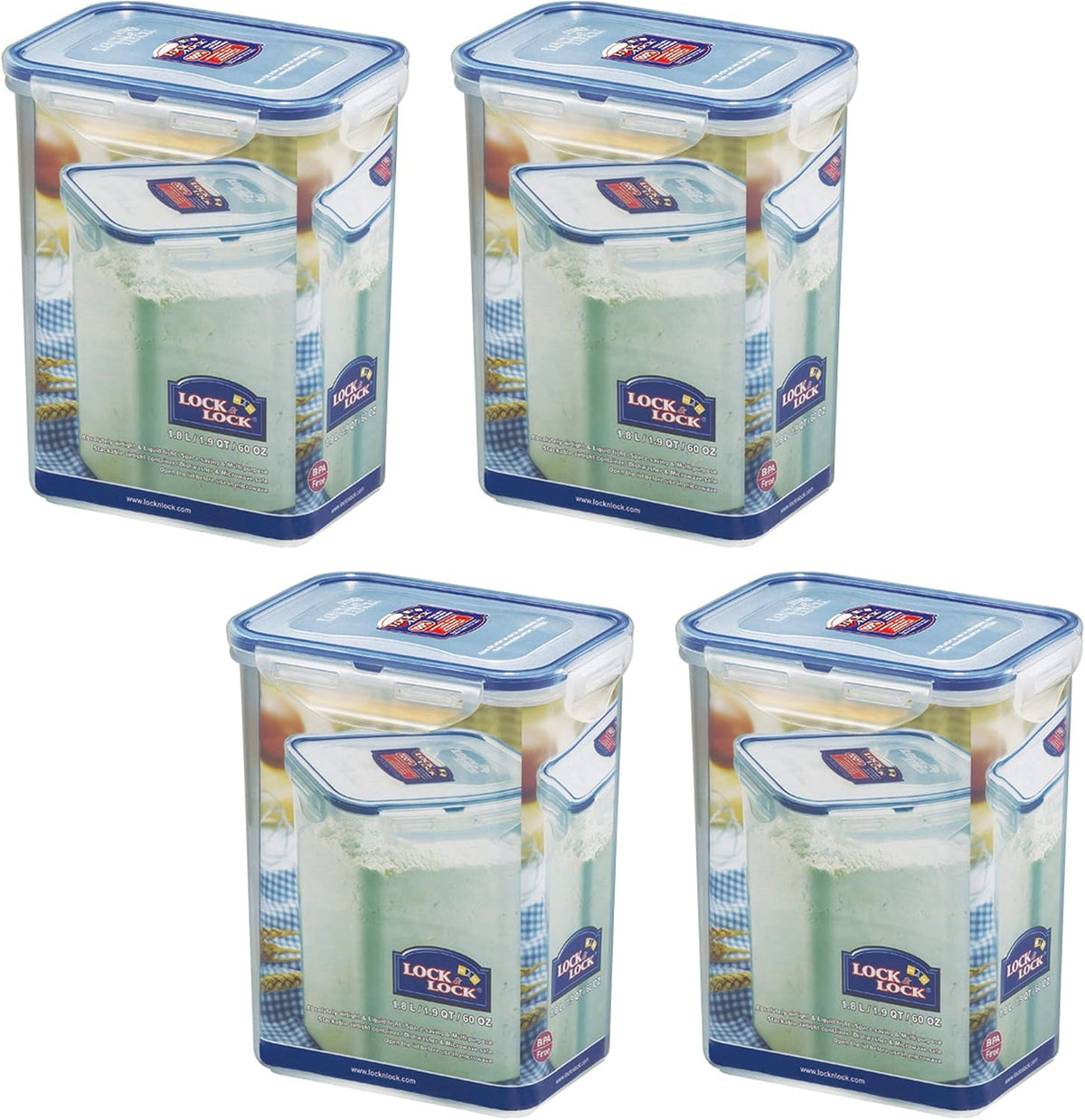 Lock & Lock Easy Essentials Food Storage Bin Set for Pasta, Flour, Sugar/Airtight Container Lids/BPA-Free/Dishwasher Safe, 8 Piece - Clear