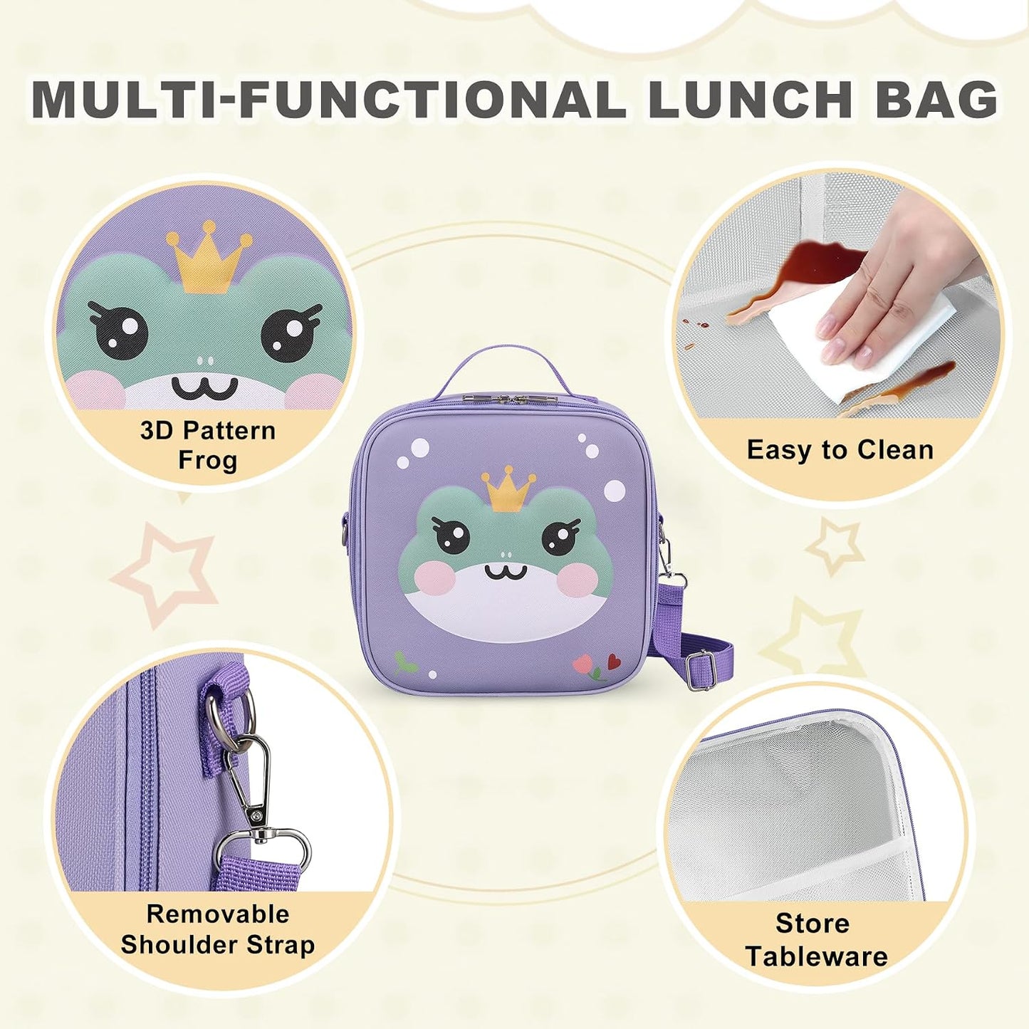 Kids Lunch Box for Kids Insulated Reusable Lunch Bag Tote Durable Children Leak-proof Lunchbox with Adjustable Shoulder Strap for School Daycare Travel Picnic (Navy - 3D Dinosaur)